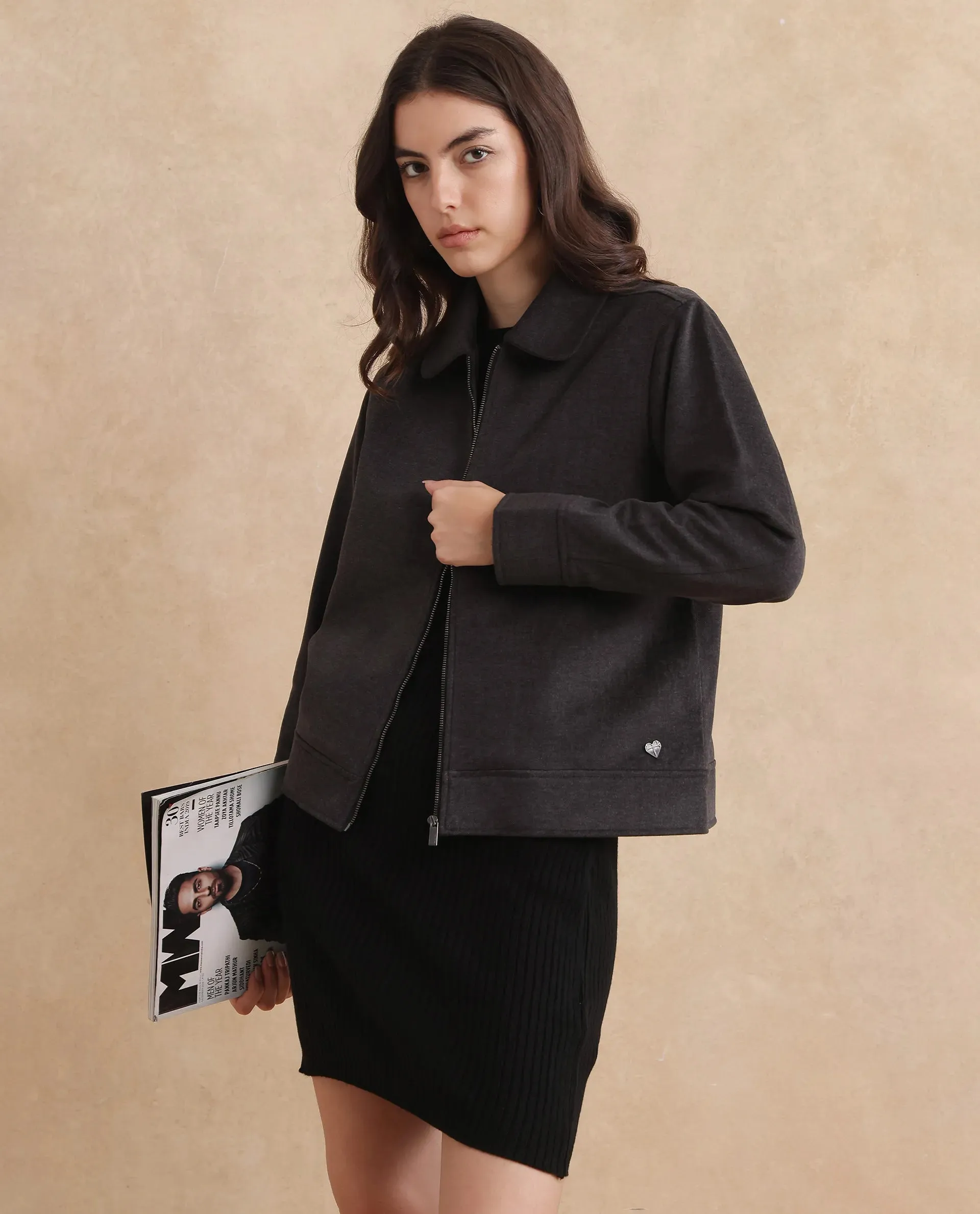 Rareism Women Gympie Black Plain Jacket