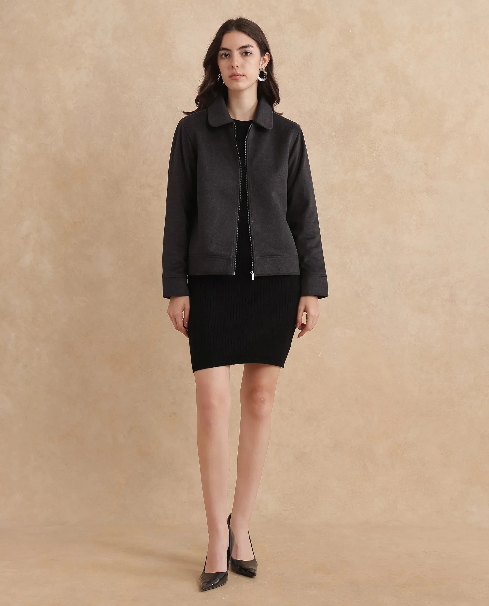 Rareism Women Gympie Black Plain Jacket