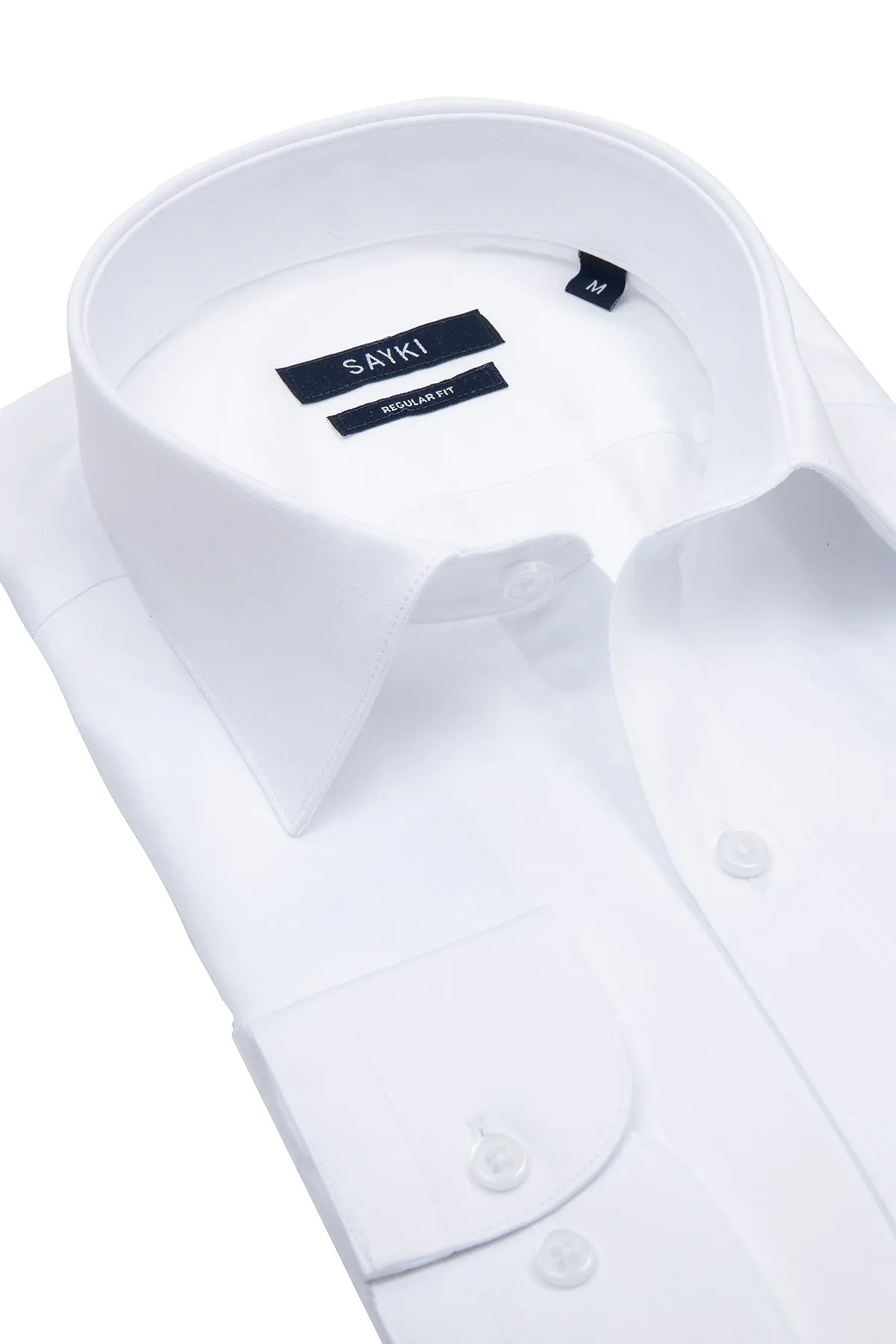 Regular Fit Plain 100% Cotton White Dress Shirt