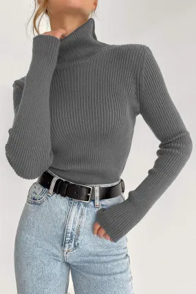 Ribbed Turtle Neck Long Sleeve Sweater