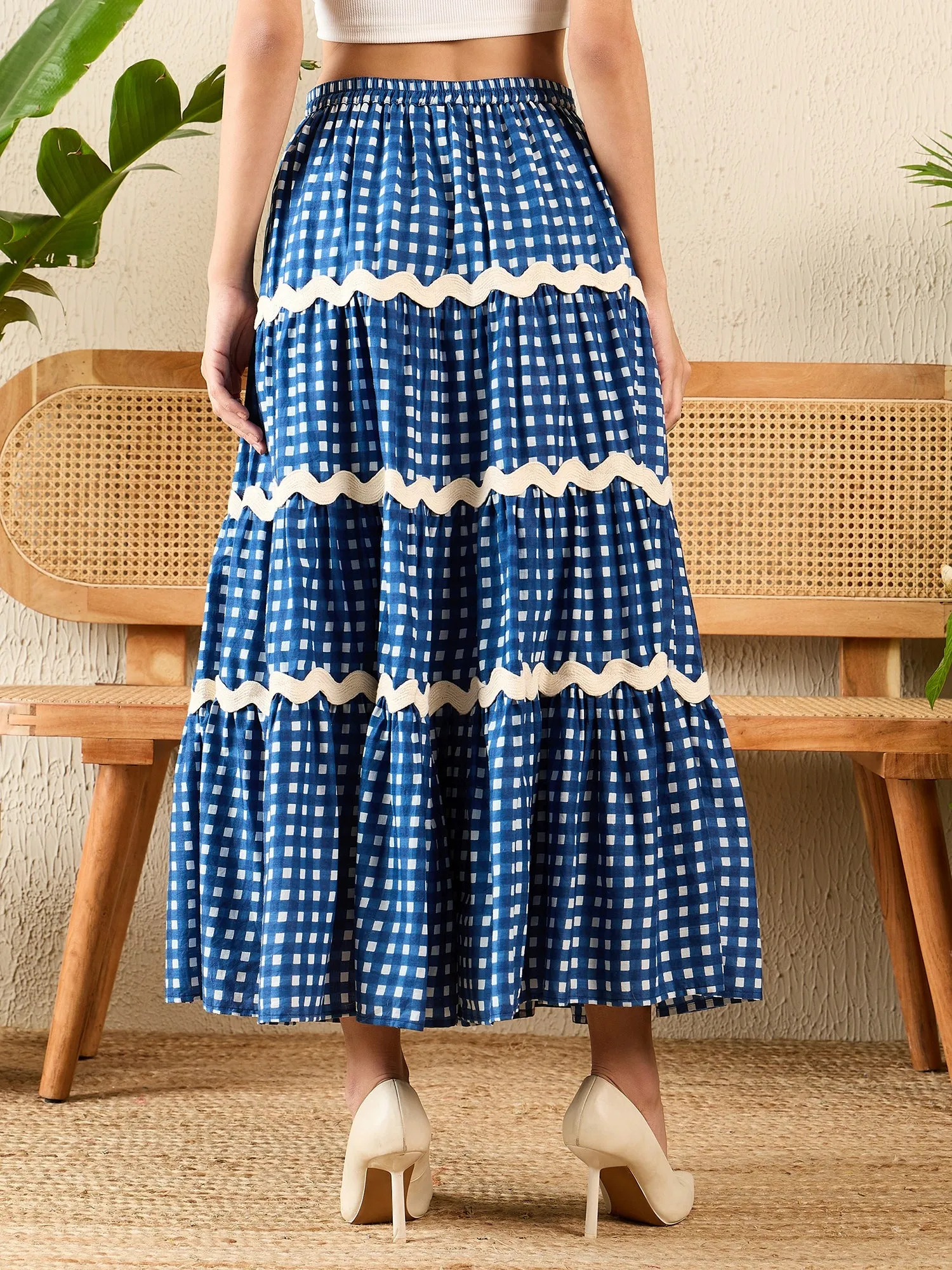 Ric-Rac Cotton Tiered Midi Skirt