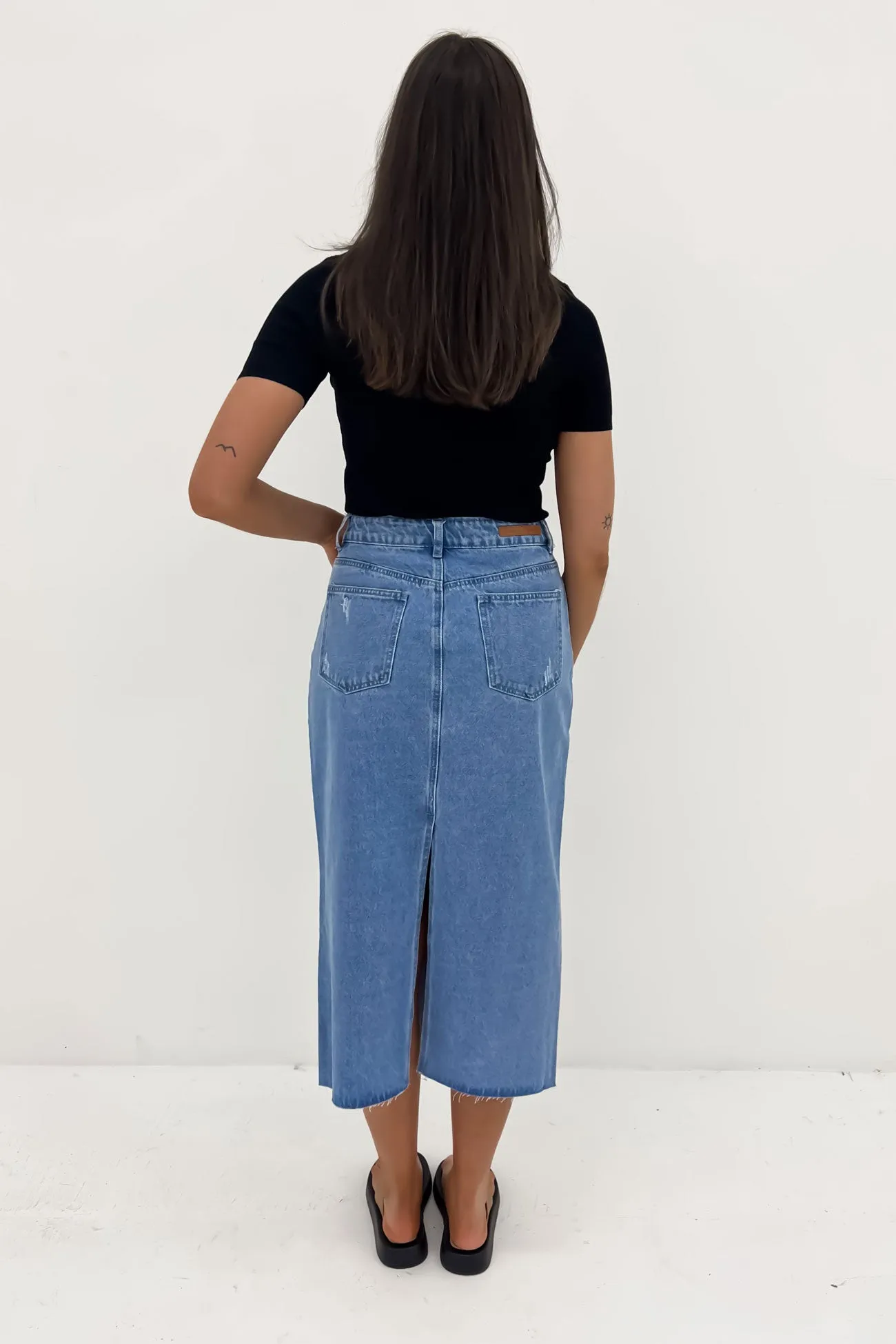 Ryliana Denim Midi Skirt Mid Blue