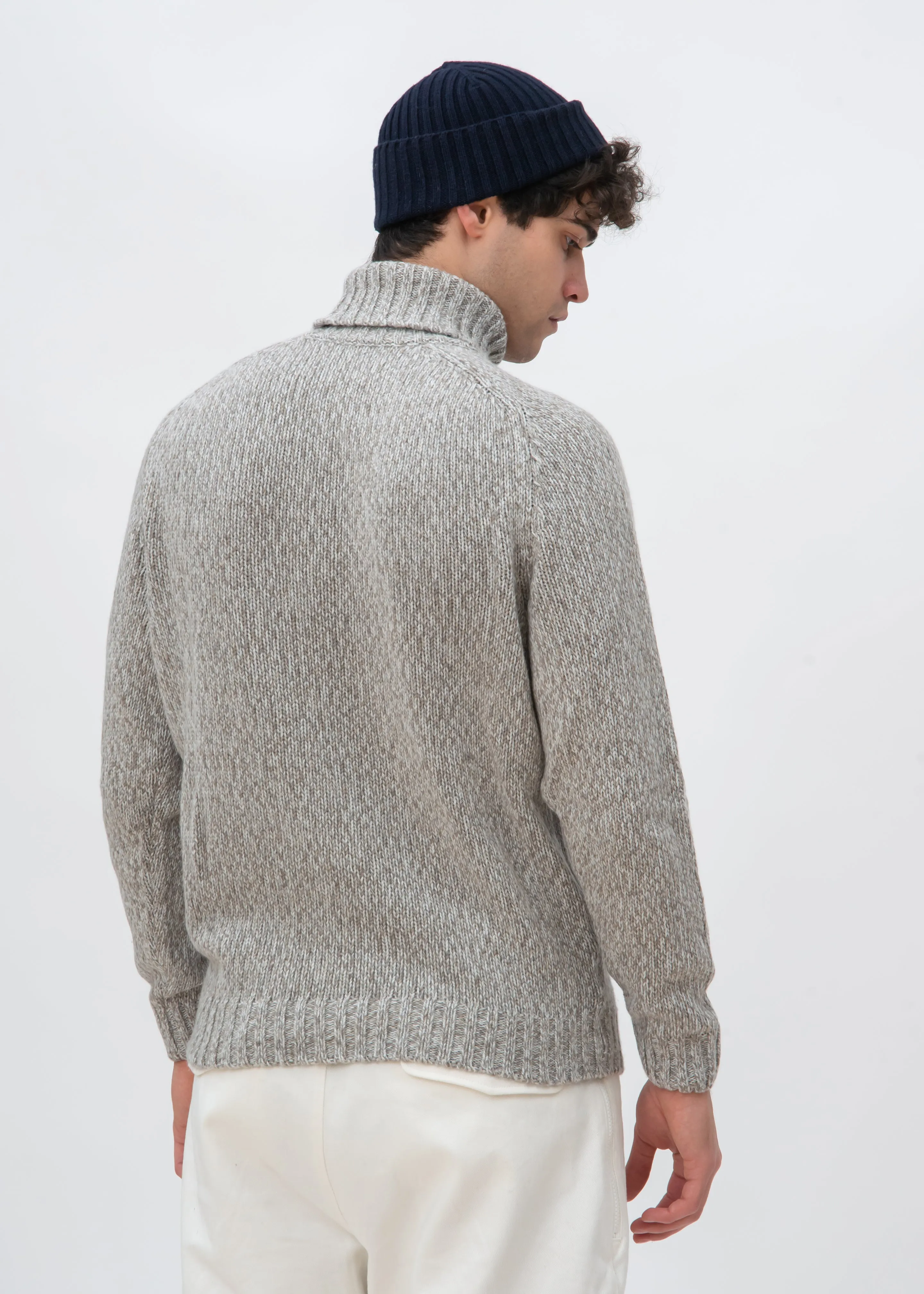 SADDLE SLEEVE MOULINE TURTLENECK SWEATER