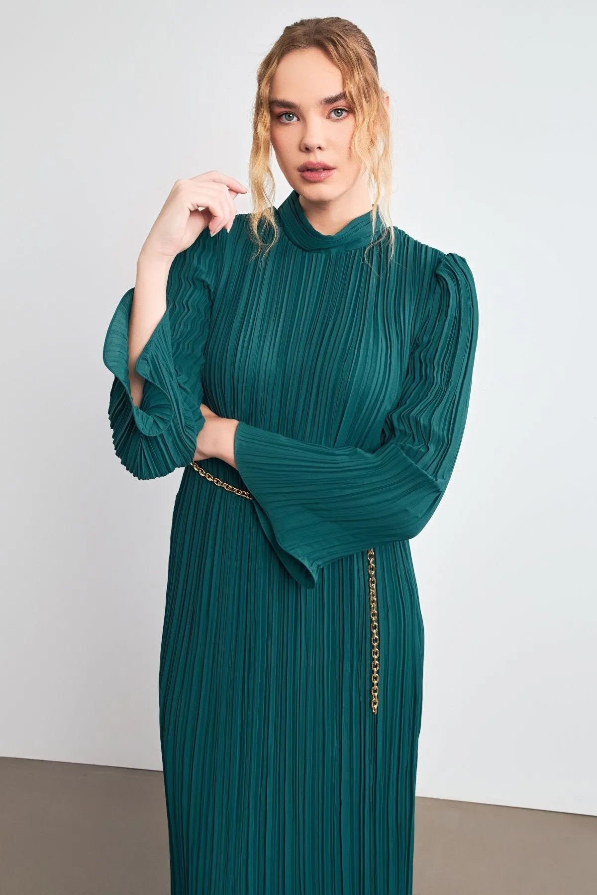 Setre Belt Detailed Pleated Dress Green