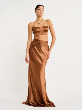 Shona Joy Ruched Maxi Skirt in Almond