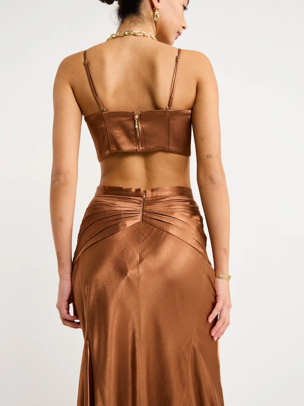 Shona Joy Ruched Maxi Skirt in Almond