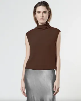 Sleeveless Knit Turtleneck Top - Saddle Brown