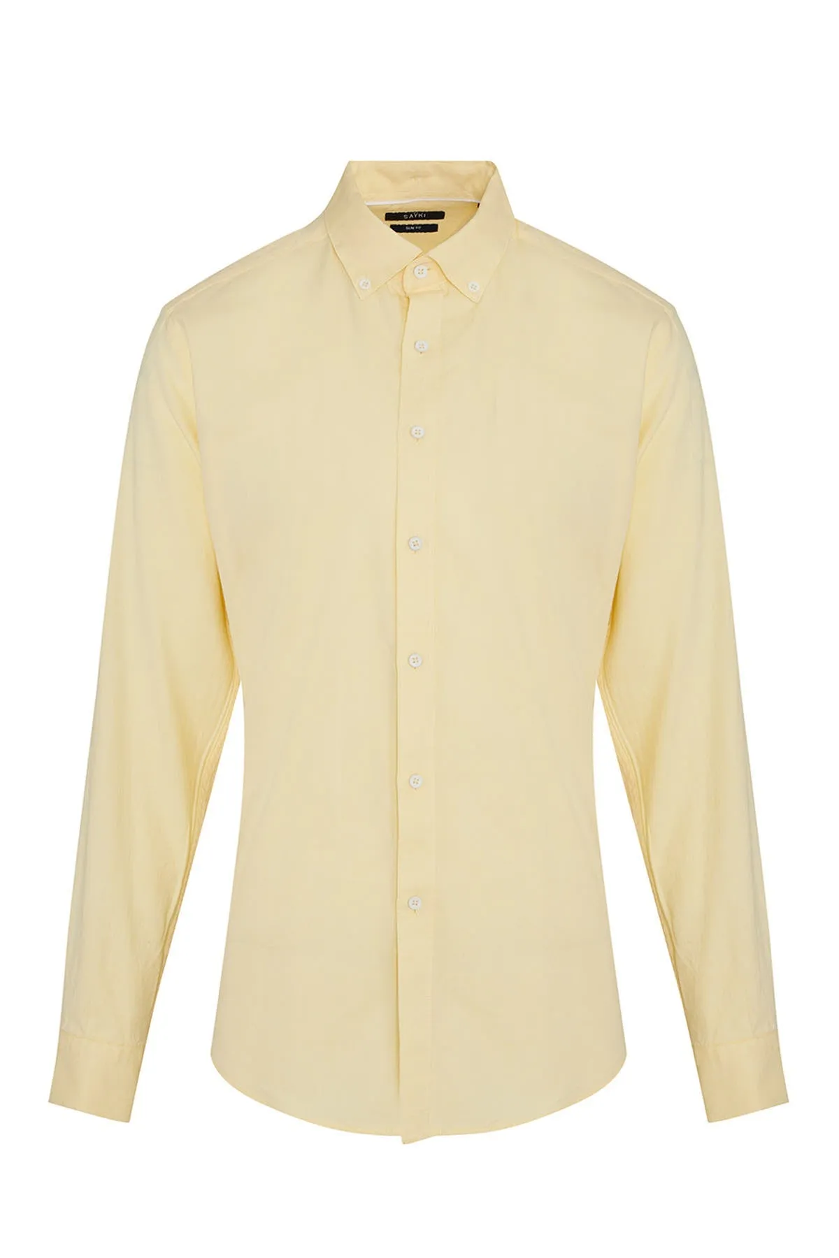 Slim Fit Button-Down Long Sleeve Cotton Yellow Casual Shirt