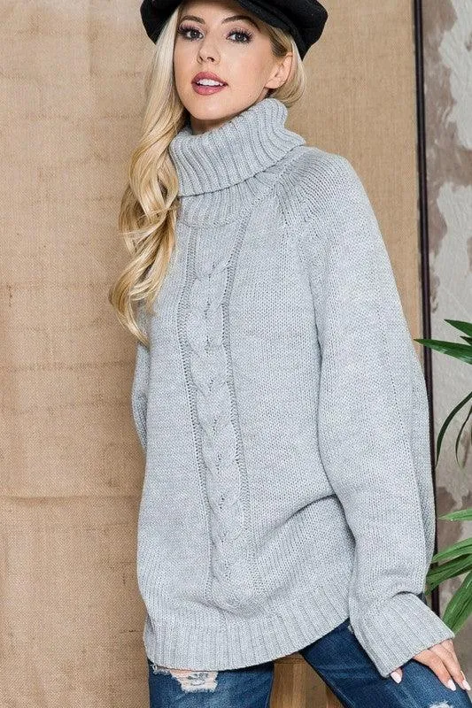 Solid Long Sleeve Turtleneck Sweater