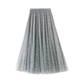 Sparkling Skirt Fairy Tutu Mid Length Star Sequin Mesh Skirt 747