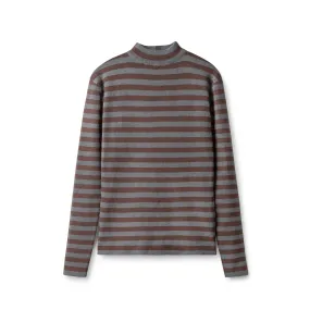 Striped Knit Turtleneck IN: Brown Heather