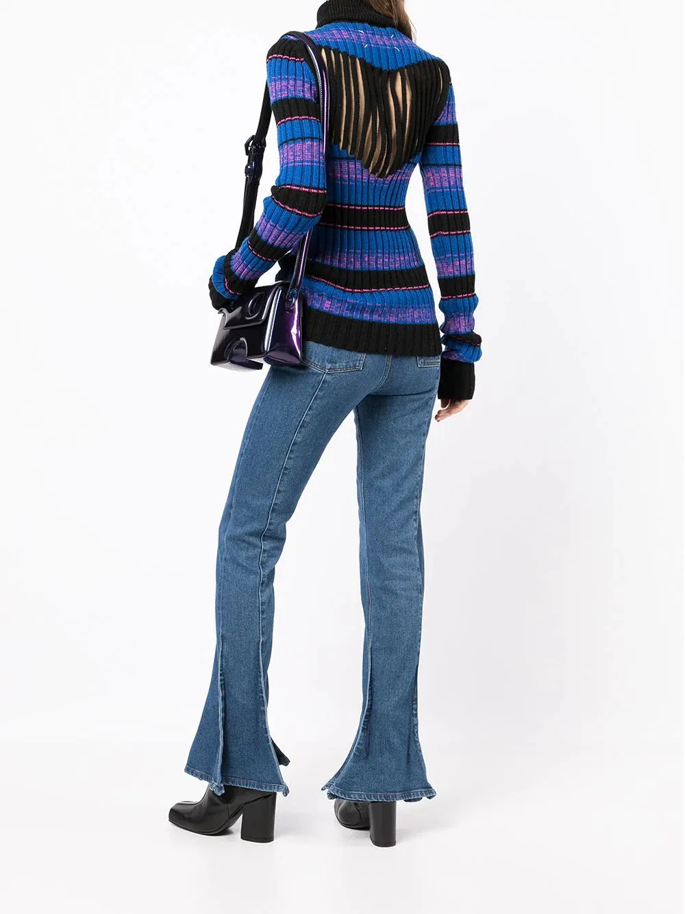 Striped Turtleneck Ribbed Knit Jumper