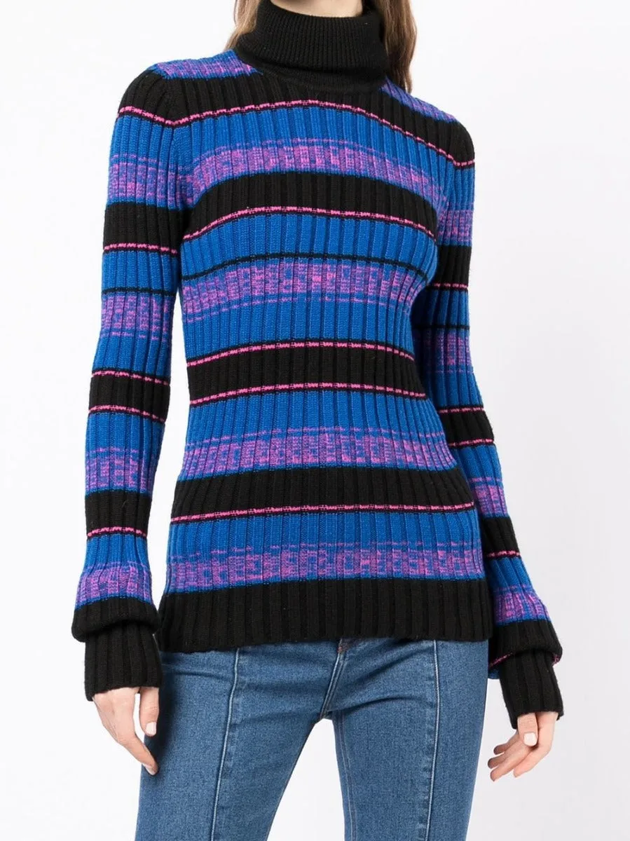 Striped Turtleneck Ribbed Knit Jumper