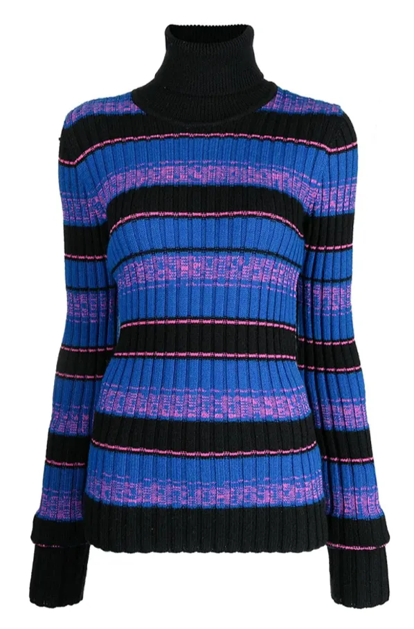 Striped Turtleneck Ribbed Knit Jumper