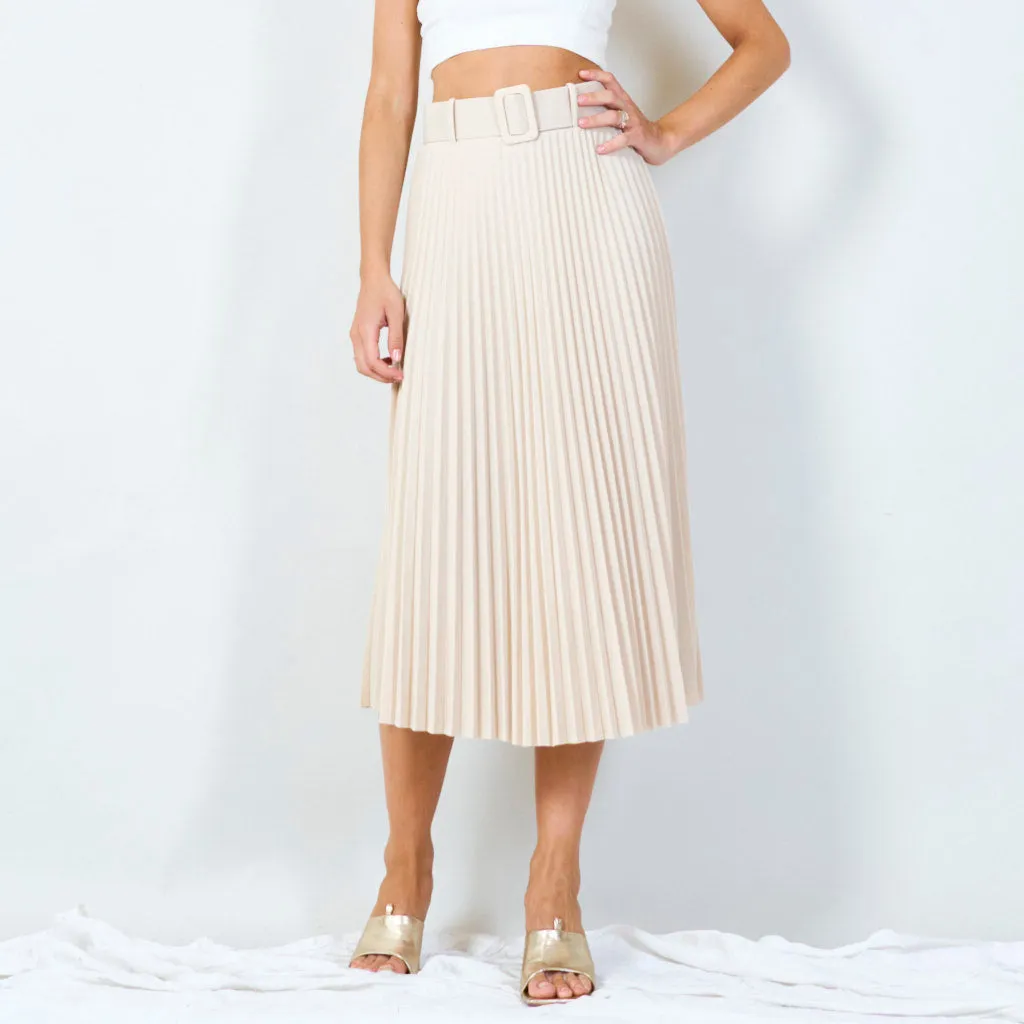 Stylish pleated midi skirt with belt wholesale