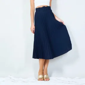 Stylish pleated midi skirt with belt wholesale