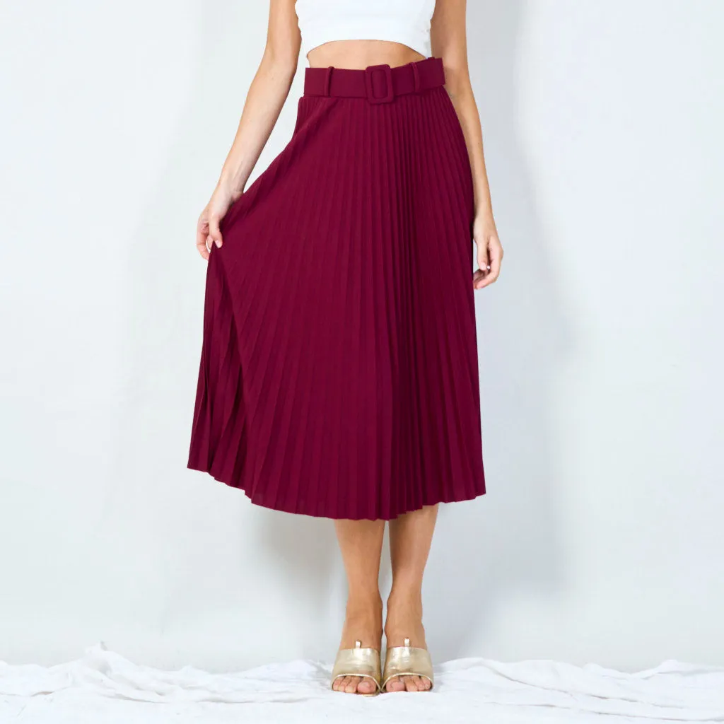 Stylish pleated midi skirt with belt wholesale