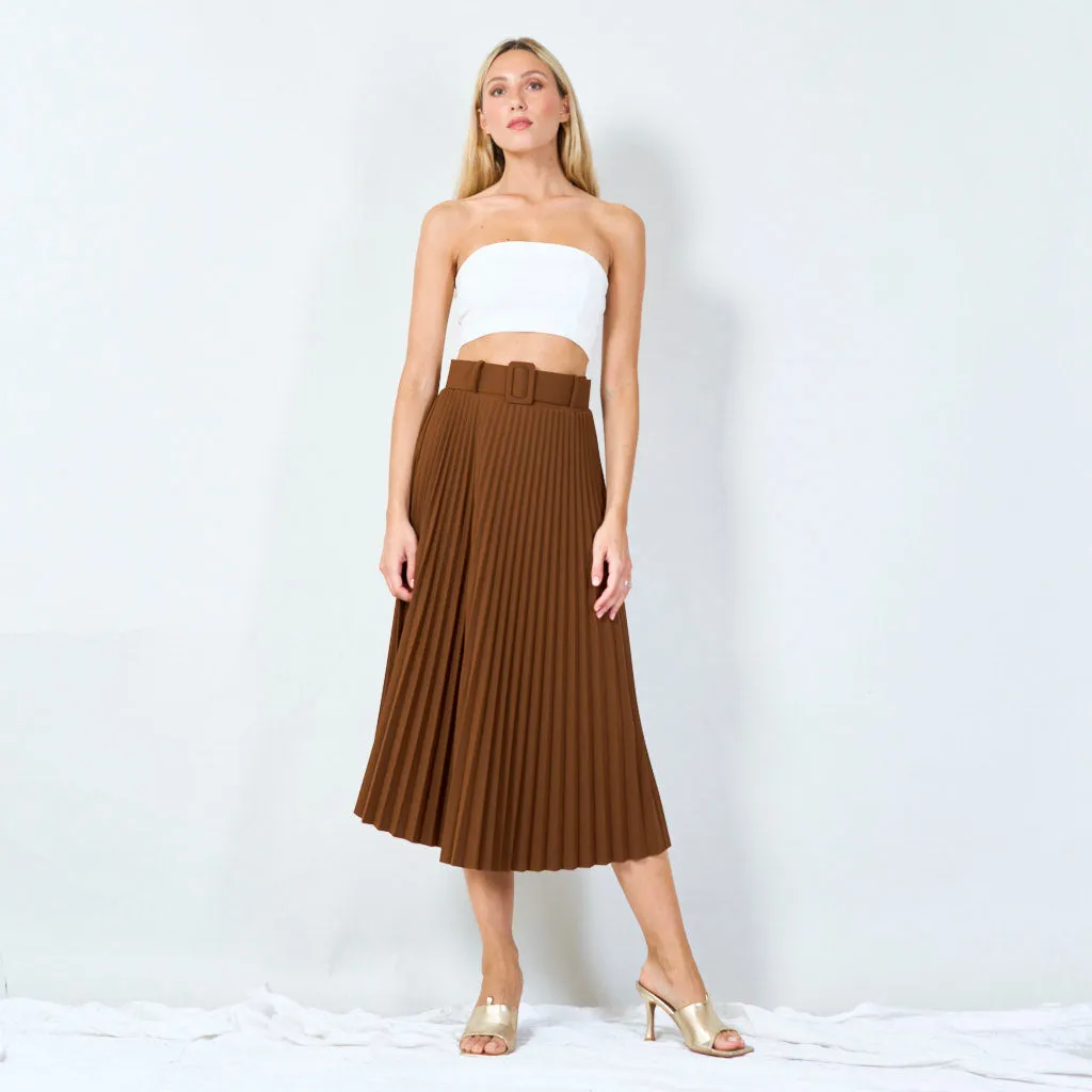 Stylish pleated midi skirt with belt wholesale