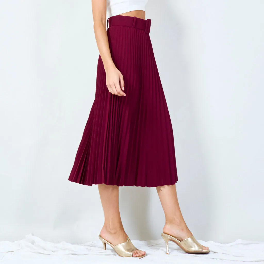 Stylish pleated midi skirt with belt wholesale