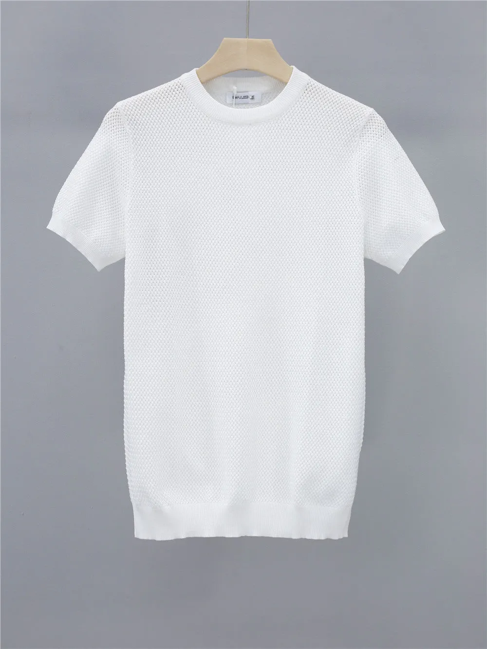 Summer Men's Ice Silk Knitted Round Neck T-shirt