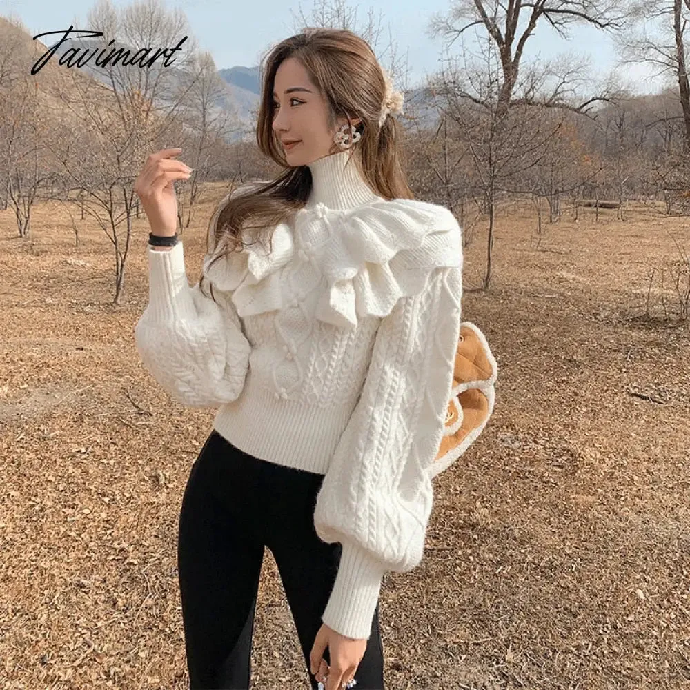 Tavimart Turtleneck Knit Sweater Women Princess Style Thick Loose Pullover  New Autumn Winter Fashion Versatile Knit Top