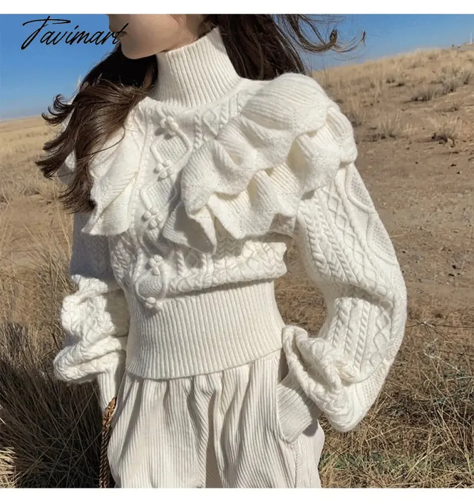 Tavimart Turtleneck Knit Sweater Women Princess Style Thick Loose Pullover  New Autumn Winter Fashion Versatile Knit Top