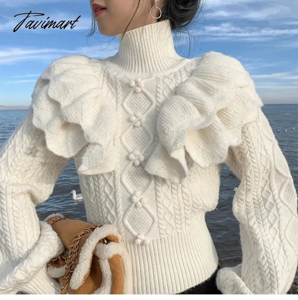 Tavimart Turtleneck Knit Sweater Women Princess Style Thick Loose Pullover  New Autumn Winter Fashion Versatile Knit Top