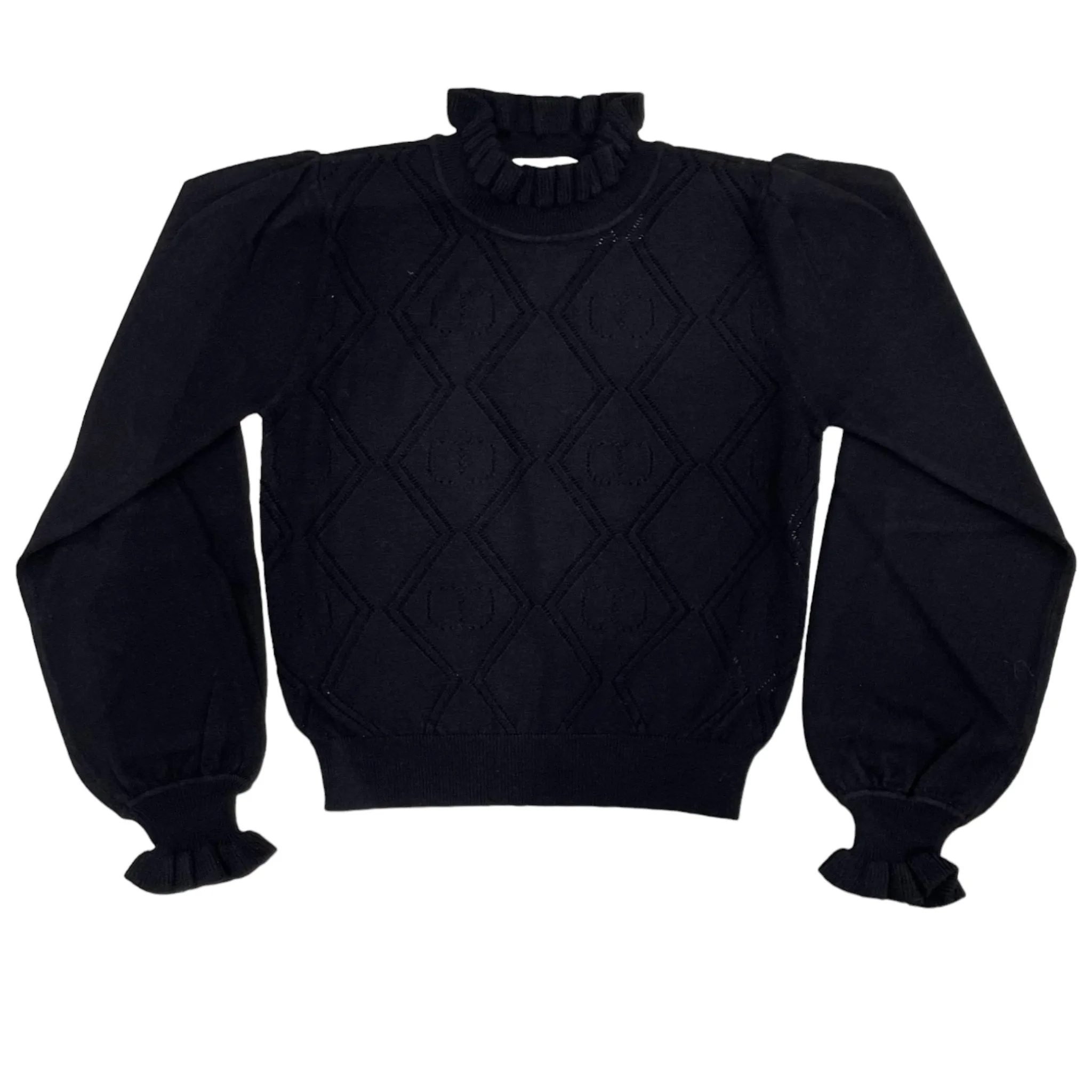 Twinset Black Openwork Logo Turtleneck