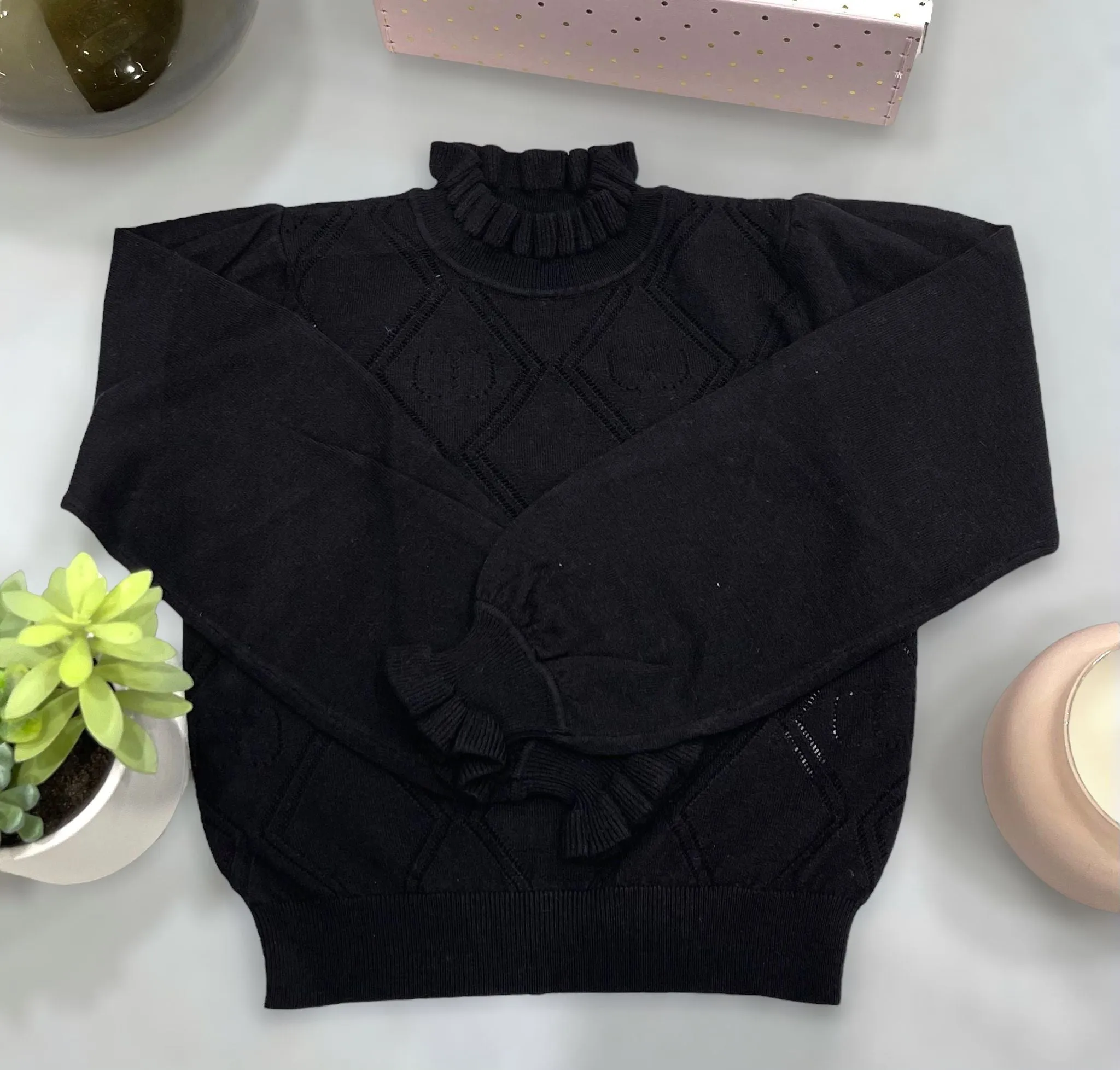 Twinset Black Openwork Logo Turtleneck