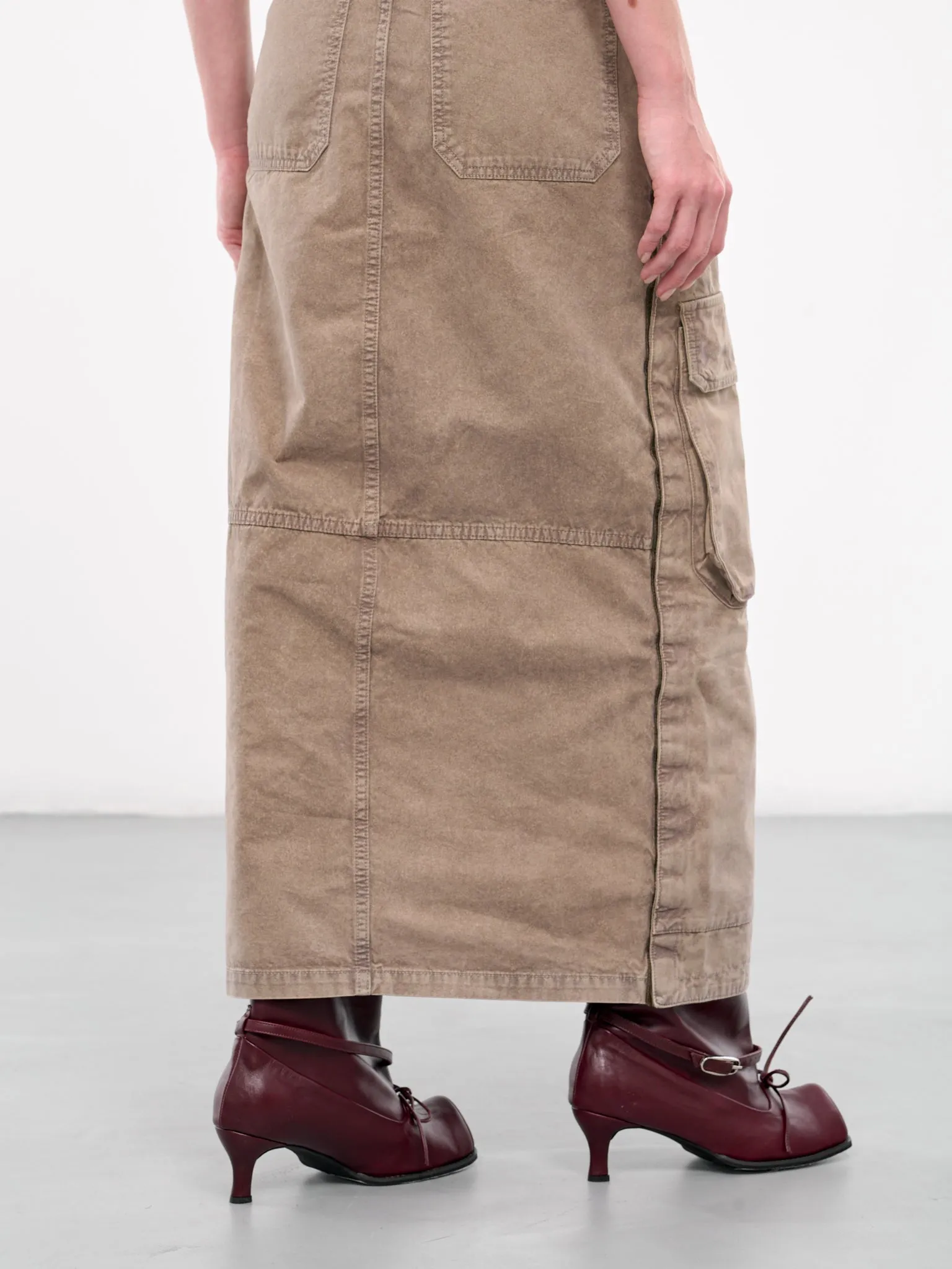 Velcro Cargo Long Skirt (103SK001-F565-KHAKI)