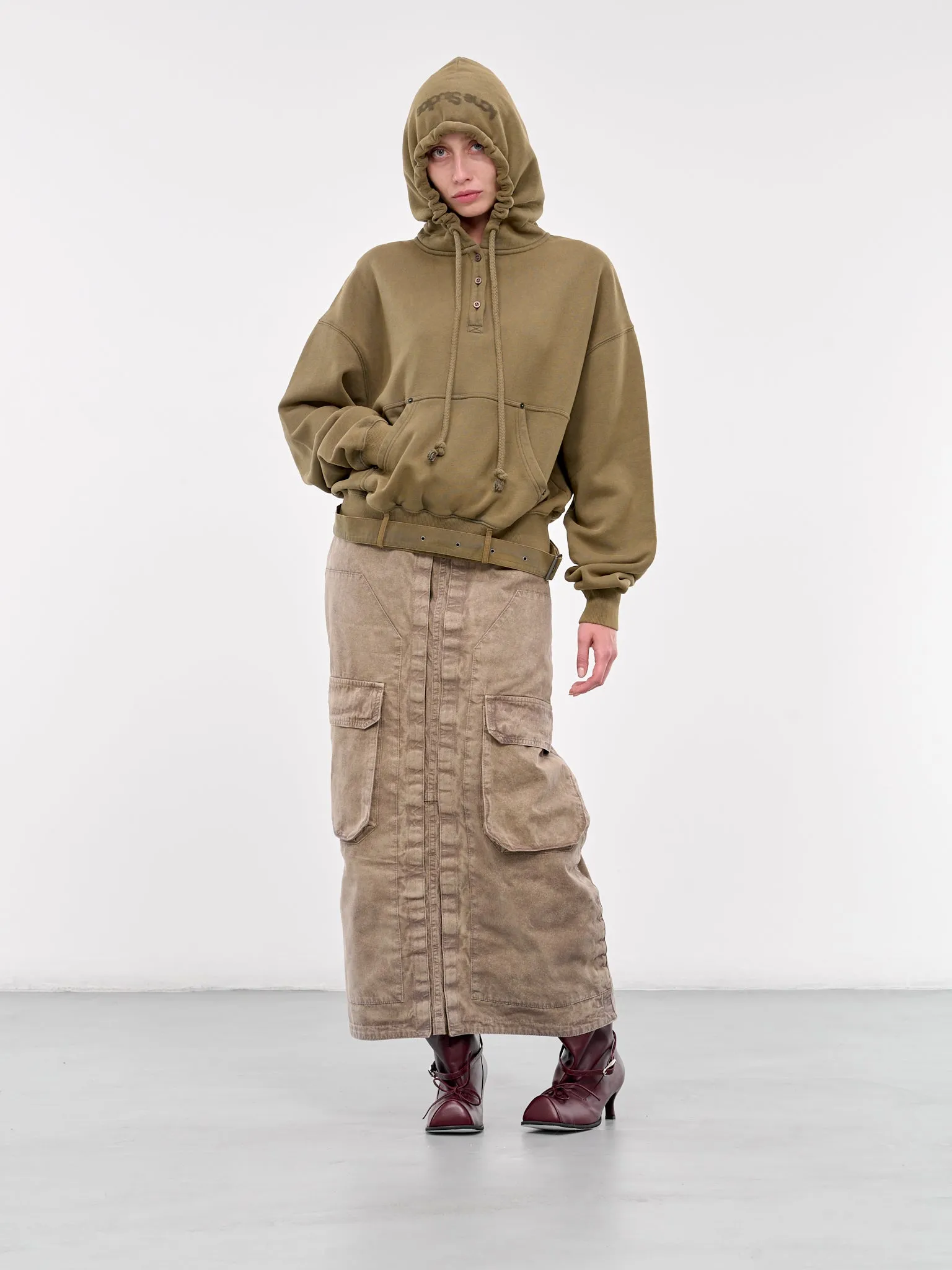 Velcro Cargo Long Skirt (103SK001-F565-KHAKI)