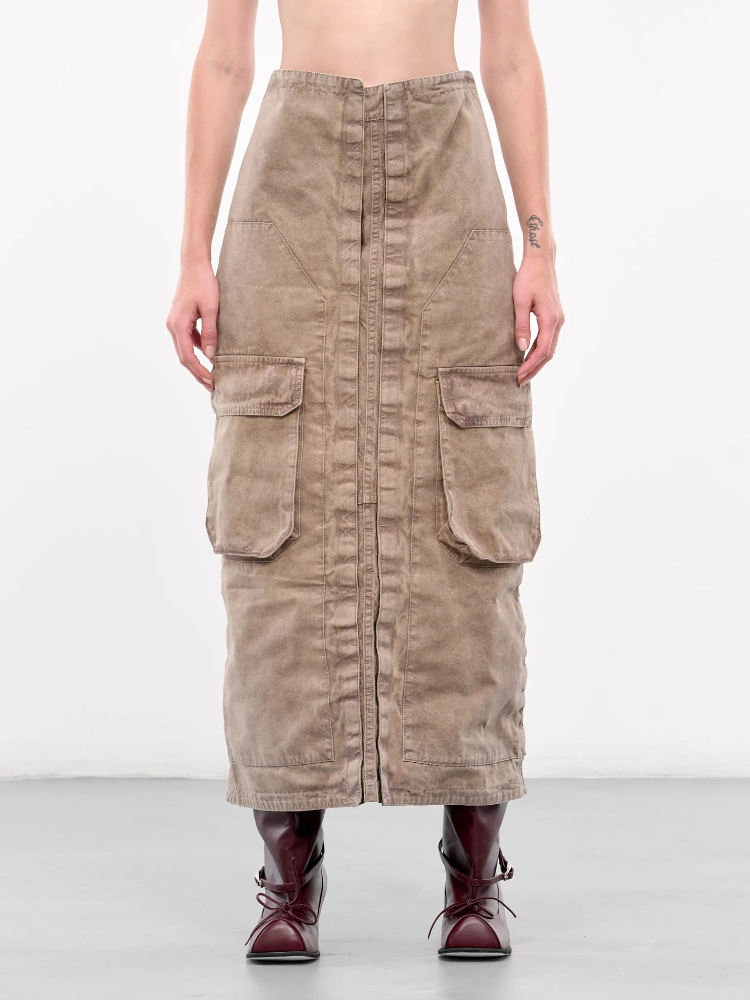 Velcro Cargo Long Skirt (103SK001-F565-KHAKI)