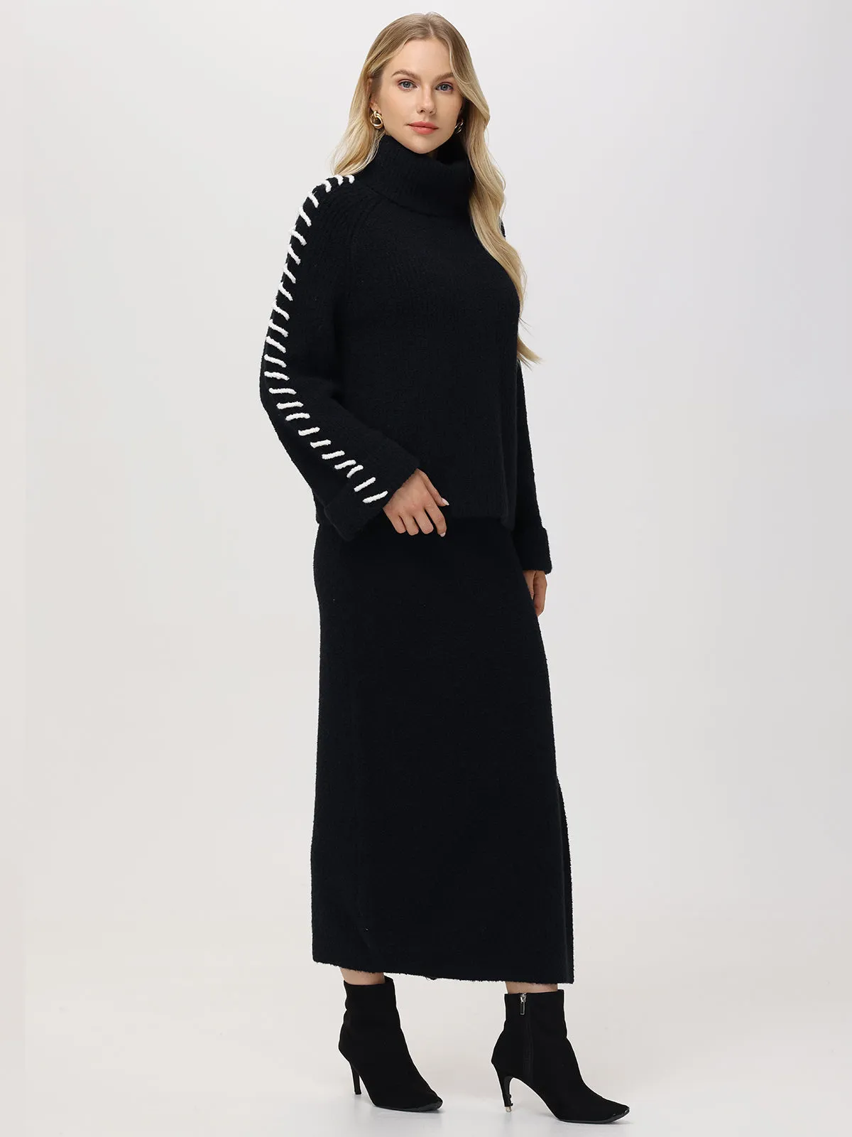 Vida: Whipstitch Sleeve Turtleneck Sweater