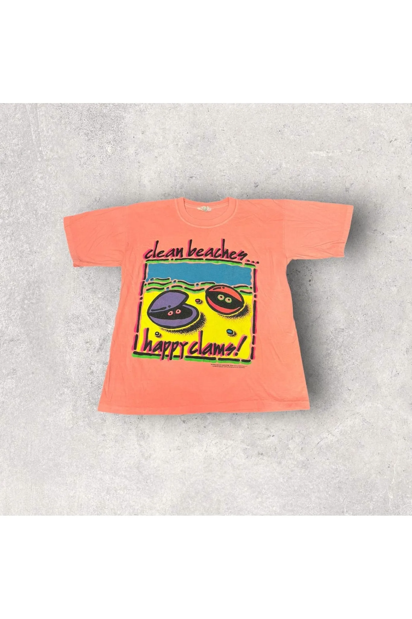 Vintage 1990 Clean Beaches...Happy Clams! Puff Print Tee- M