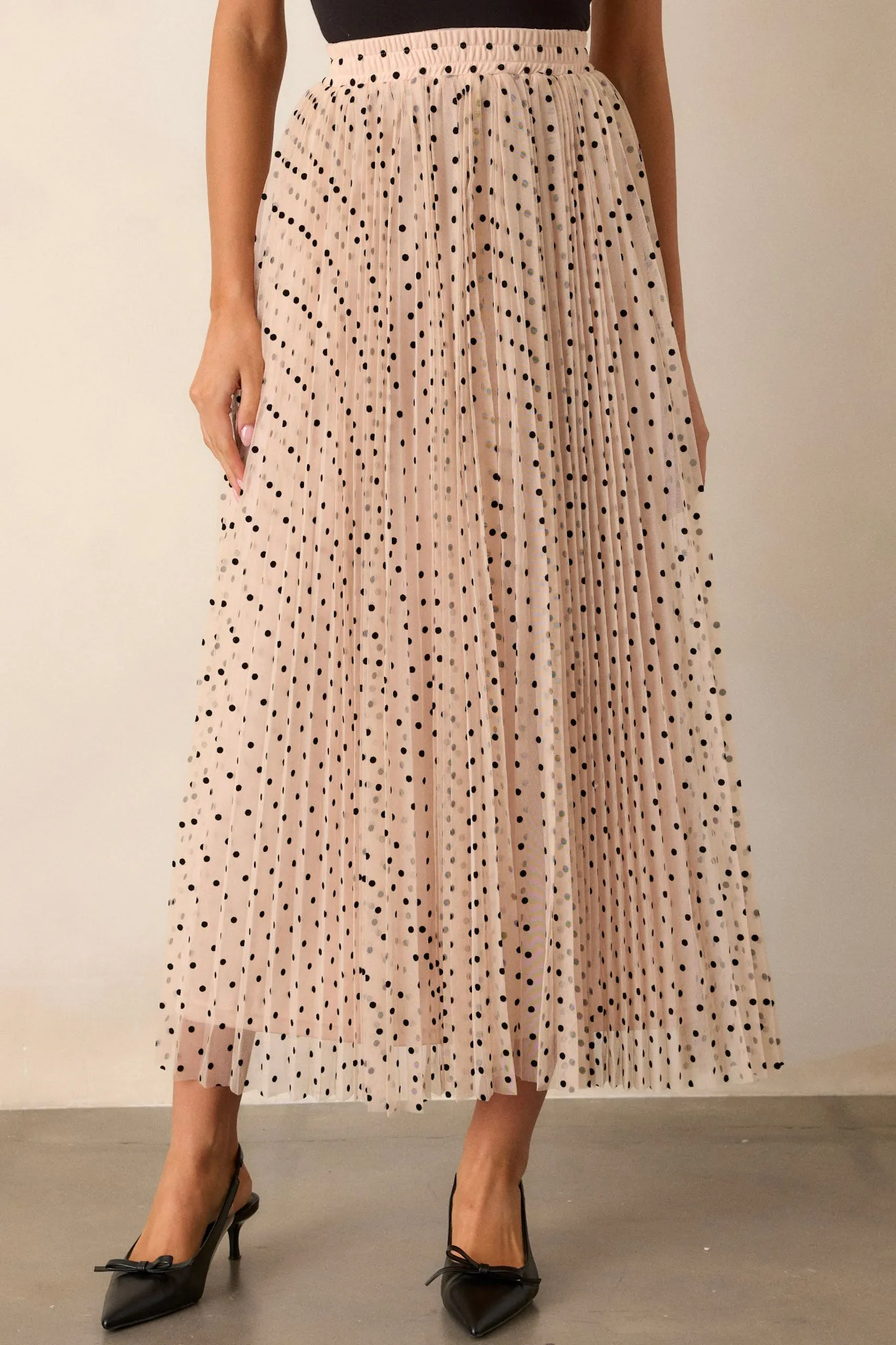 Vintage Wave Beige Tulle Polka Dot Maxi Skirt