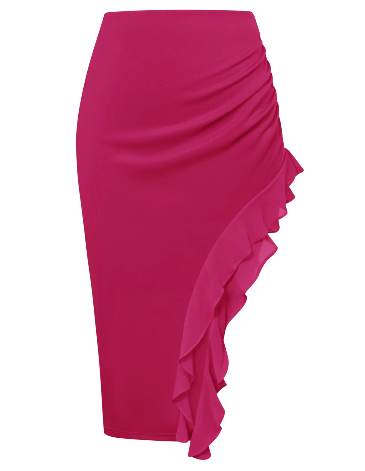 Women Irregular Hem Skirt Elastic Waist Ruffle Decorated Bodycon Skirt