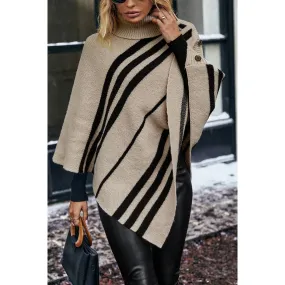 Women's Turtleneck Batwing Sleeve Asymmetrical Knit Poncho