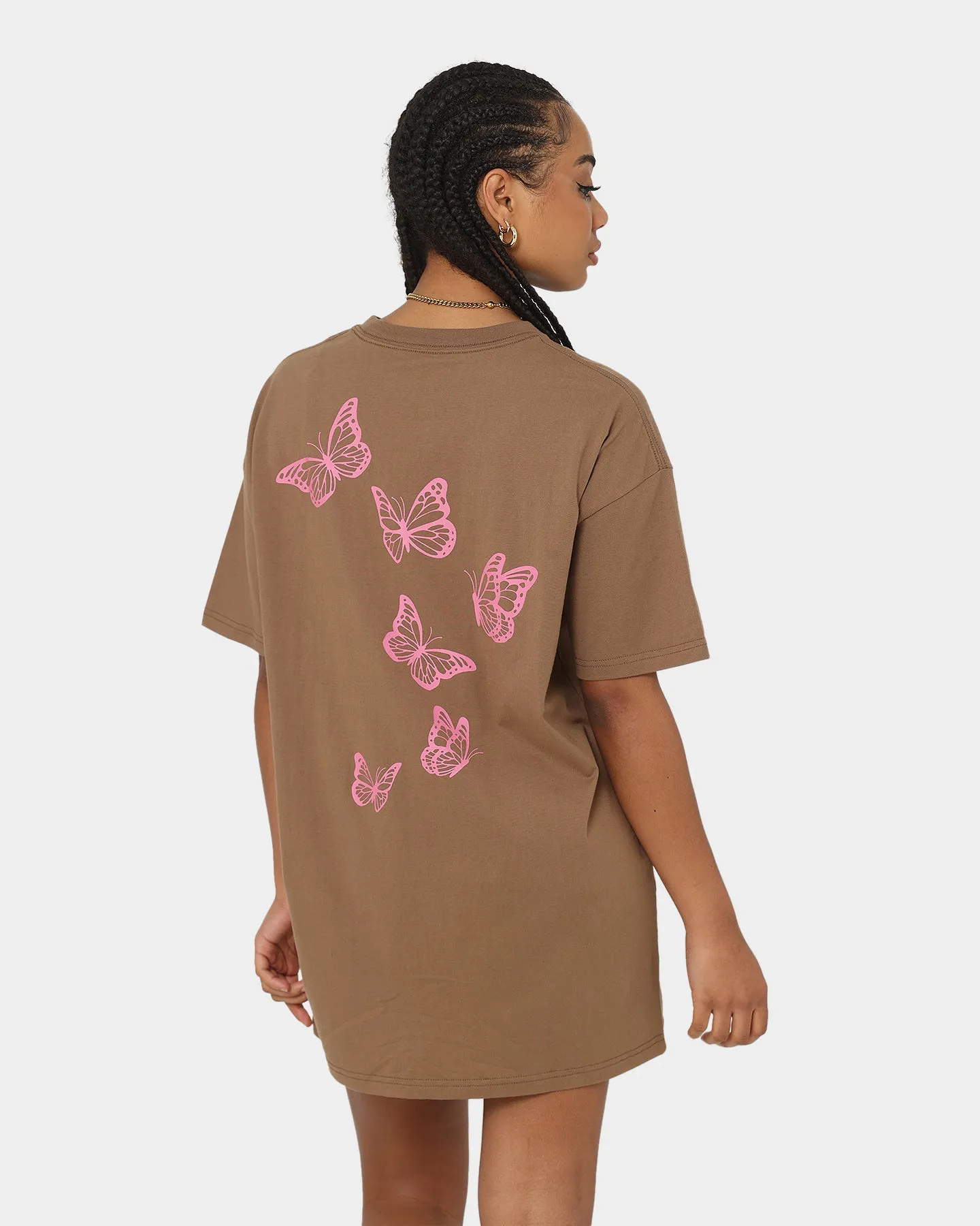 X-Girl Women's Butterfly Oversized Tee Dress Brown