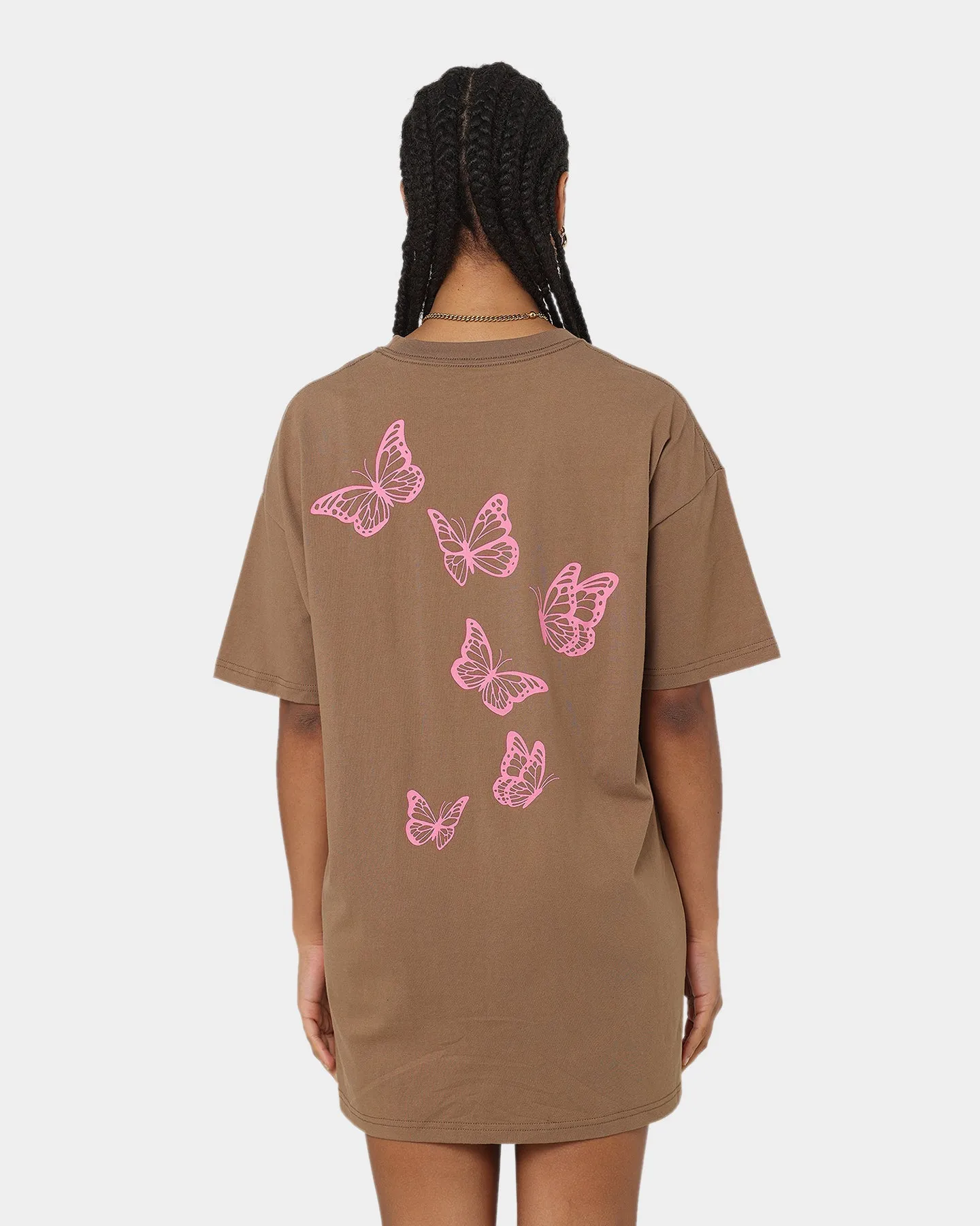 X-Girl Women's Butterfly Oversized Tee Dress Brown