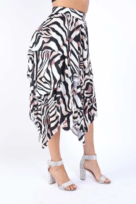 Zebra Draping Midi Skirt