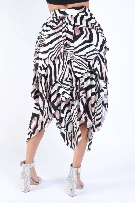 Zebra Draping Midi Skirt