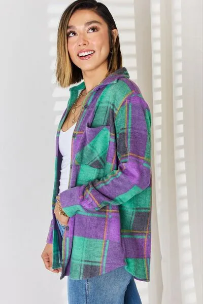 Zenana Plaid Button Down Long Sleeve Shacket