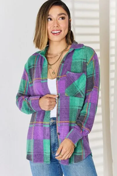 Zenana Plaid Button Down Long Sleeve Shacket