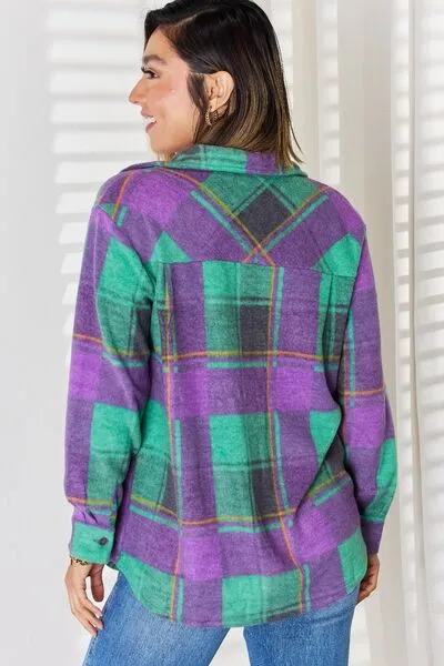 Zenana Plaid Button Down Long Sleeve Shacket